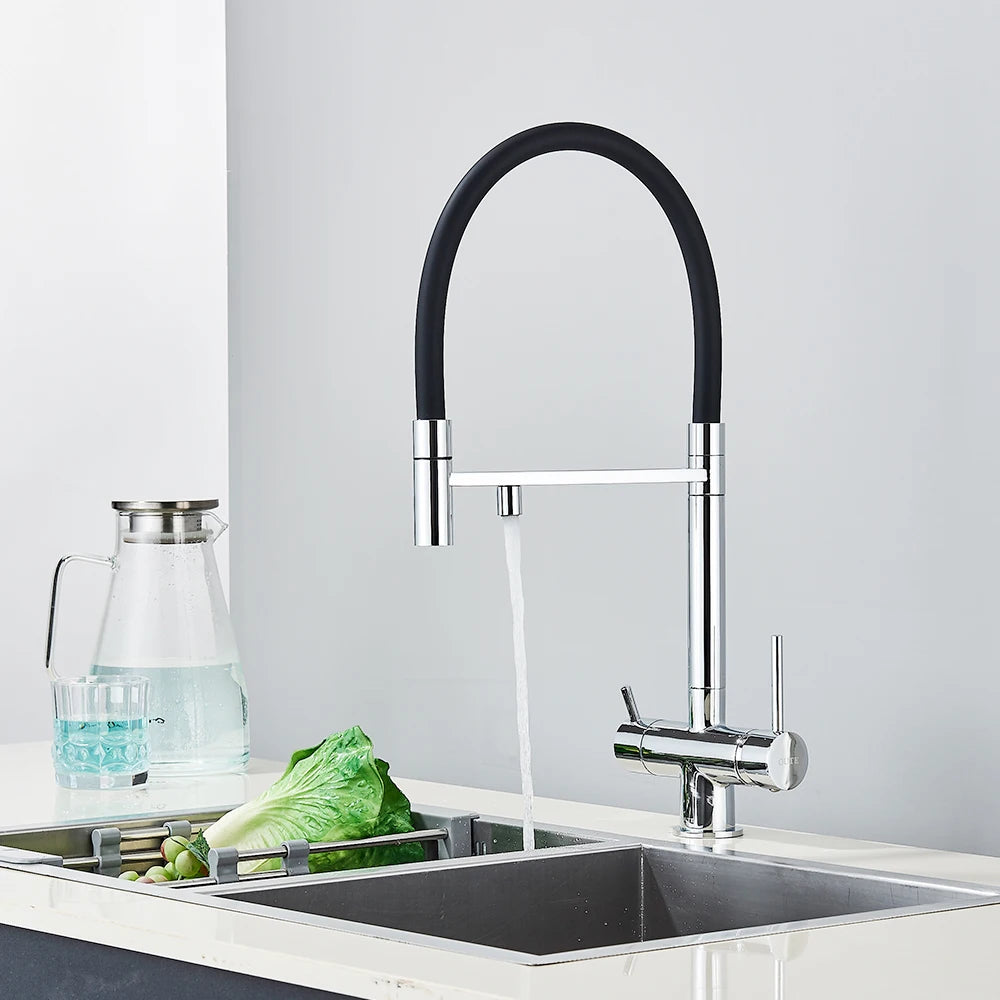 Black Filtered Faucet Pure Water Pull Out Brass