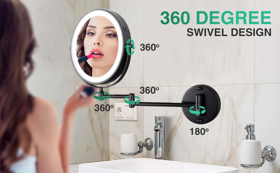 Charger Touch Led Folding Bathroom Mirrors 5x Magnifying