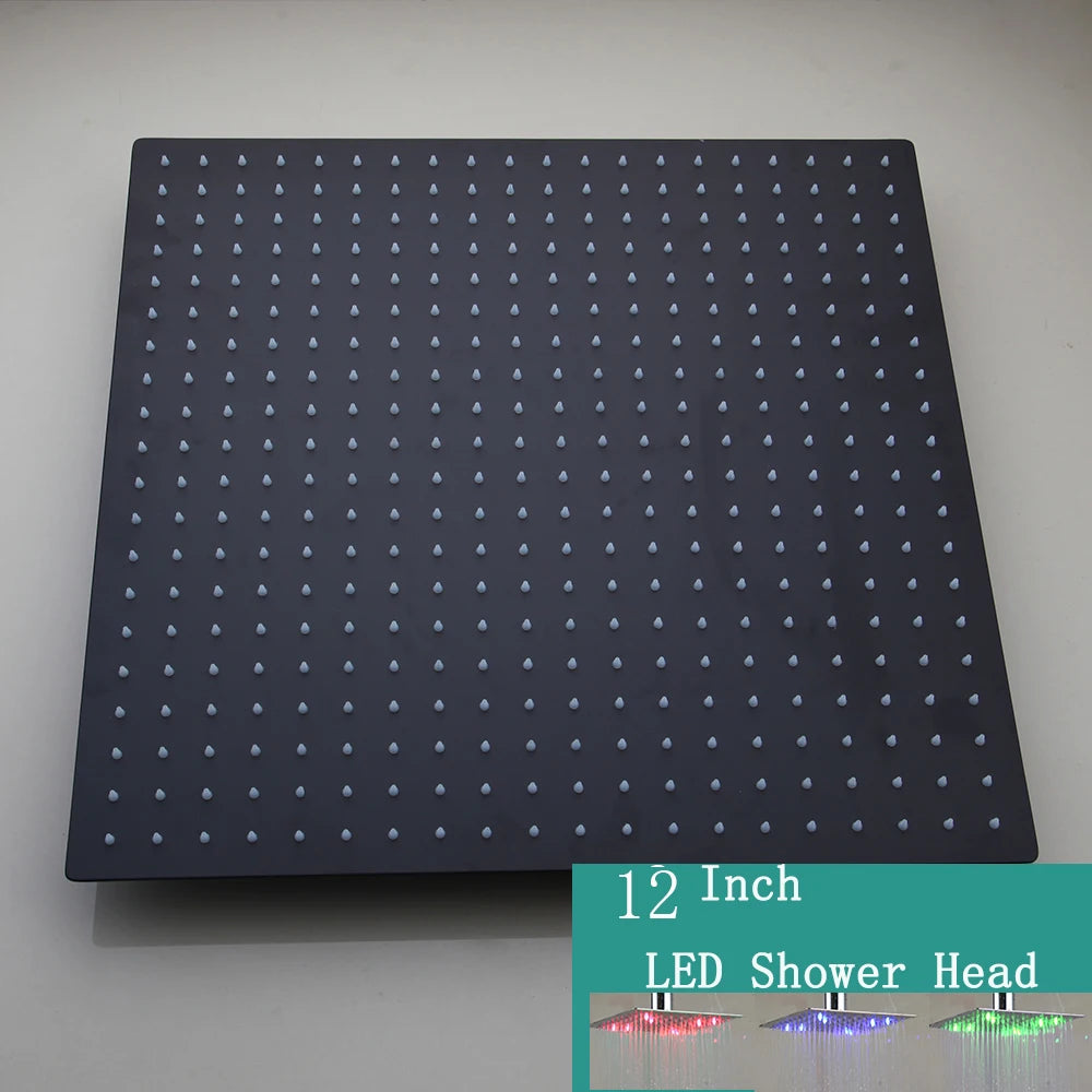 Kemaidi Shower Head Black Led Square Rainfall Shower