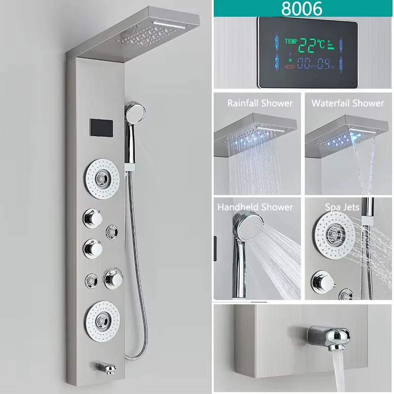 Rain Waterfall Shower Panel Faucet Body Massage Jets