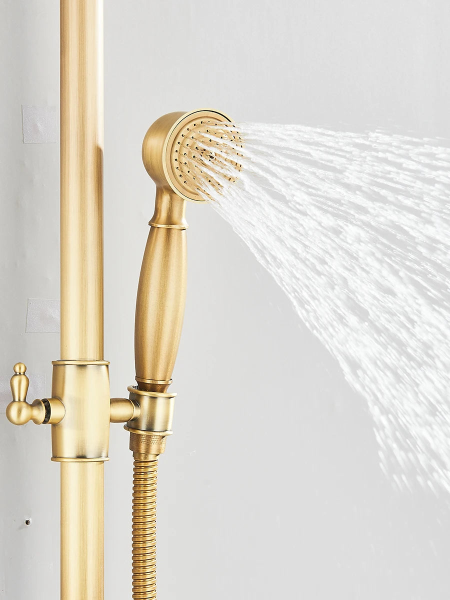 Retro Shower System Antique Brass Rainfall Shower Handheld