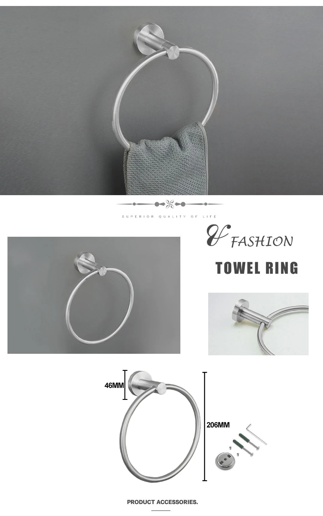 Brushed Nickel Bathroom Towel Bar Bath Robe Hook
