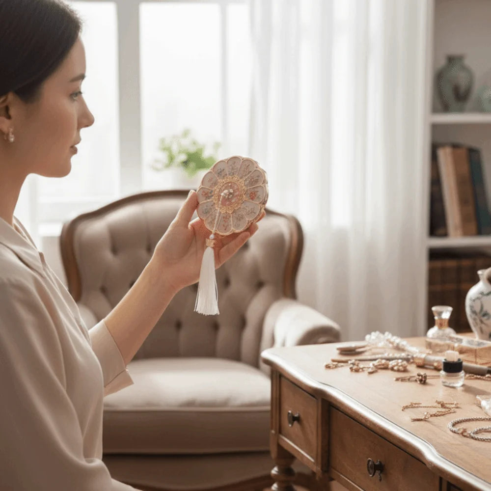 Flower Pattern Compact Mirror Compact Makeup Mirror Stand