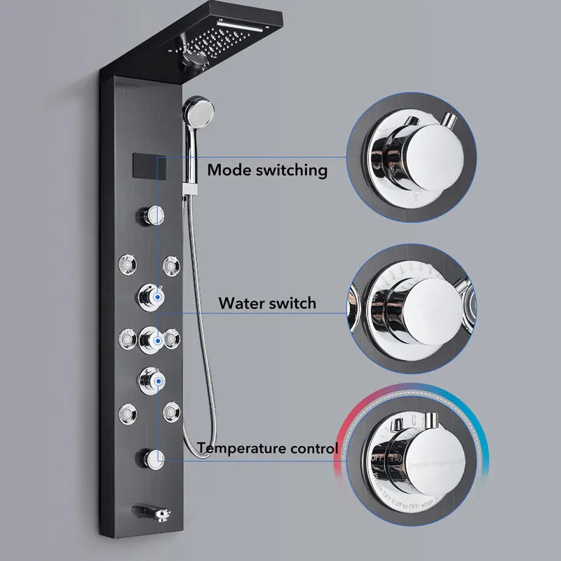 Led Shower Panel Waterfall Rain Temperature Digital Display