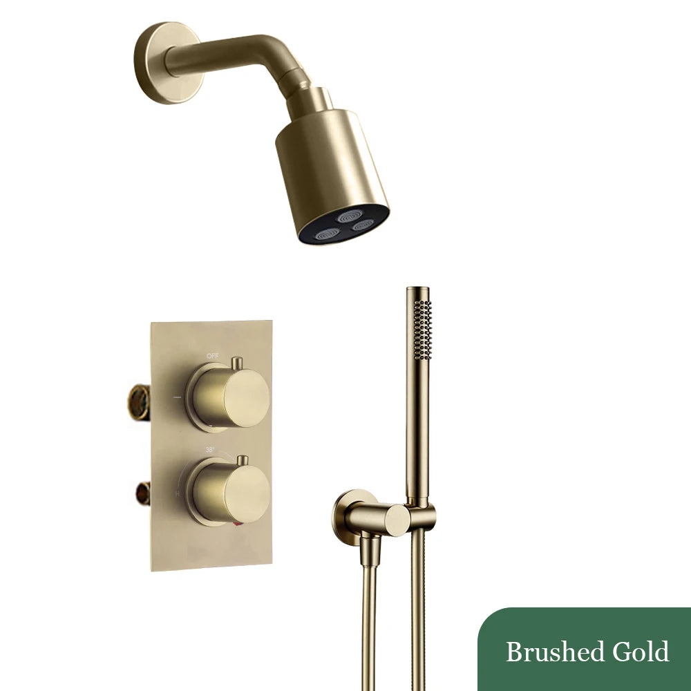 Bathroom Faucet Dial Way Brushed Gold Thermostat Shower