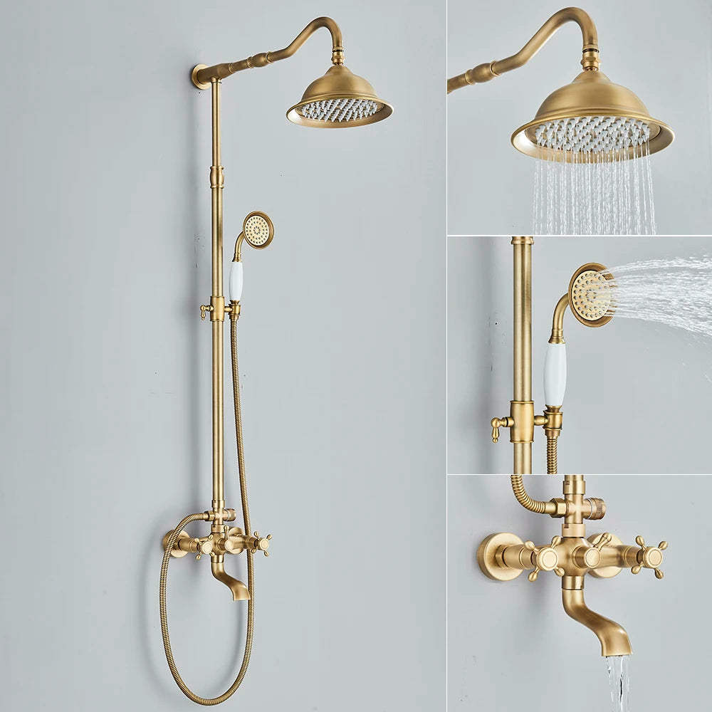 Antique Brass Shower Faucet Rainfall Head Shower Handshower