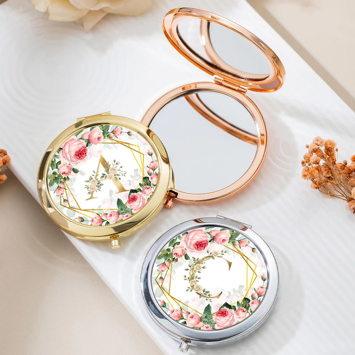 Golden Border Double-Sided Pocket Makeup Mirror Suitable Women