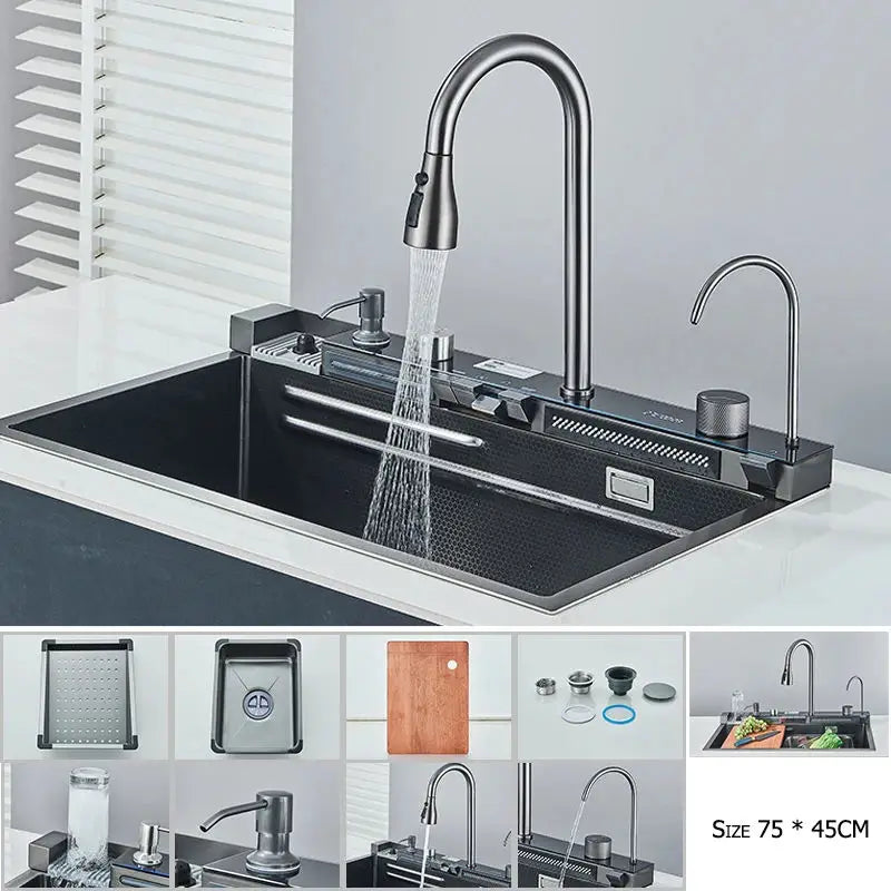 304 Stainless Steel Waterfall Sink Large Slot Integrated