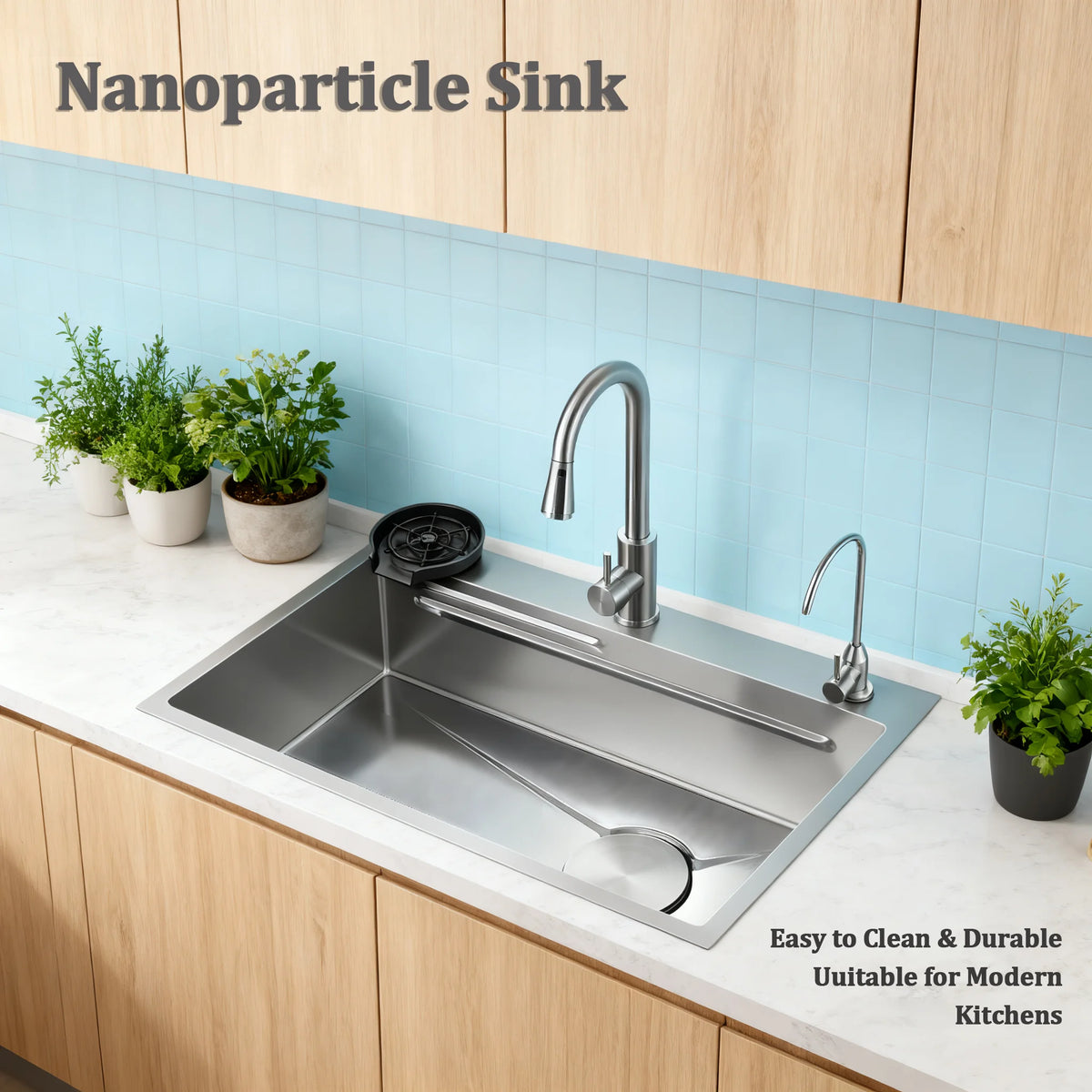 Silver Nano Embossed 304 Stainless Steel Sink Large