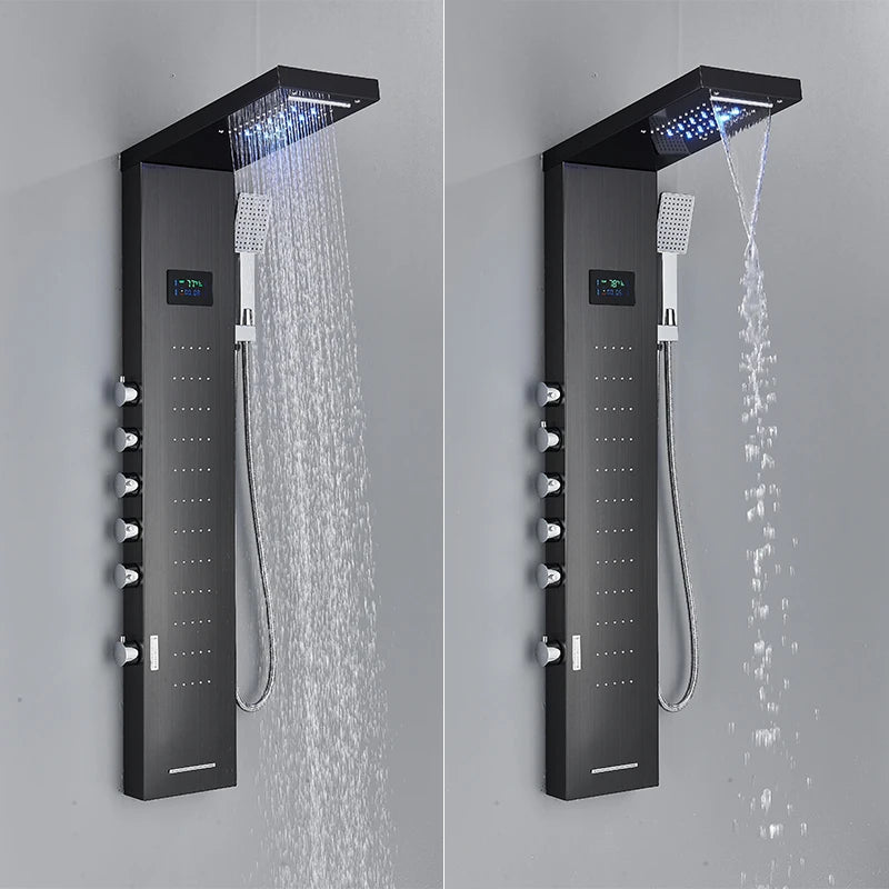 Bathroom Led Light Rain Waterfall Shower Panel Faucet