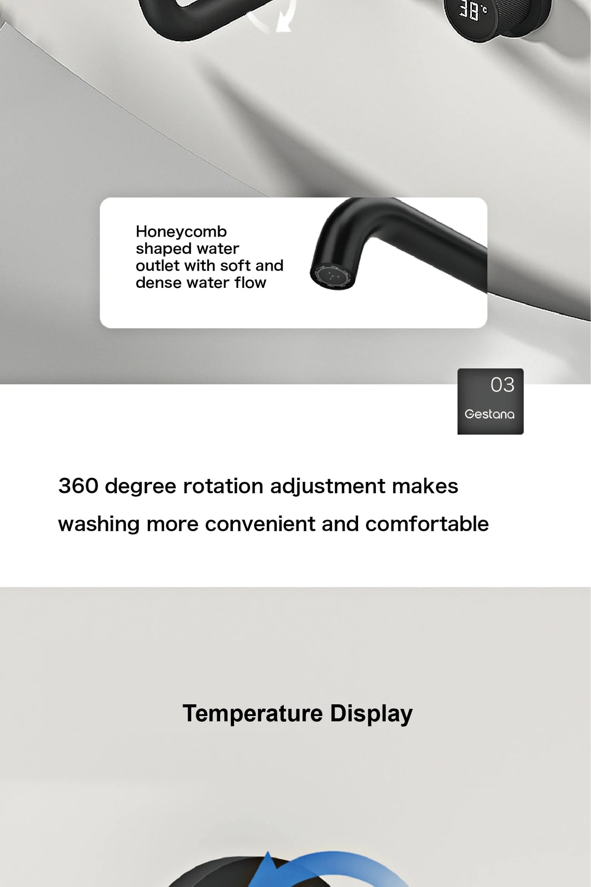 Gestana Luxury Led Digital Display Black Brass Bathroom