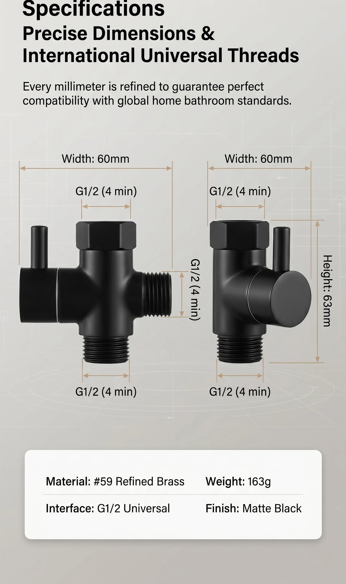 Solid Brass Shower Faucet Diverter Valve Two Way