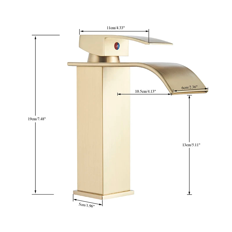 Brushed Gold Basin Sink Faucet Waterfall Outlet Vanity