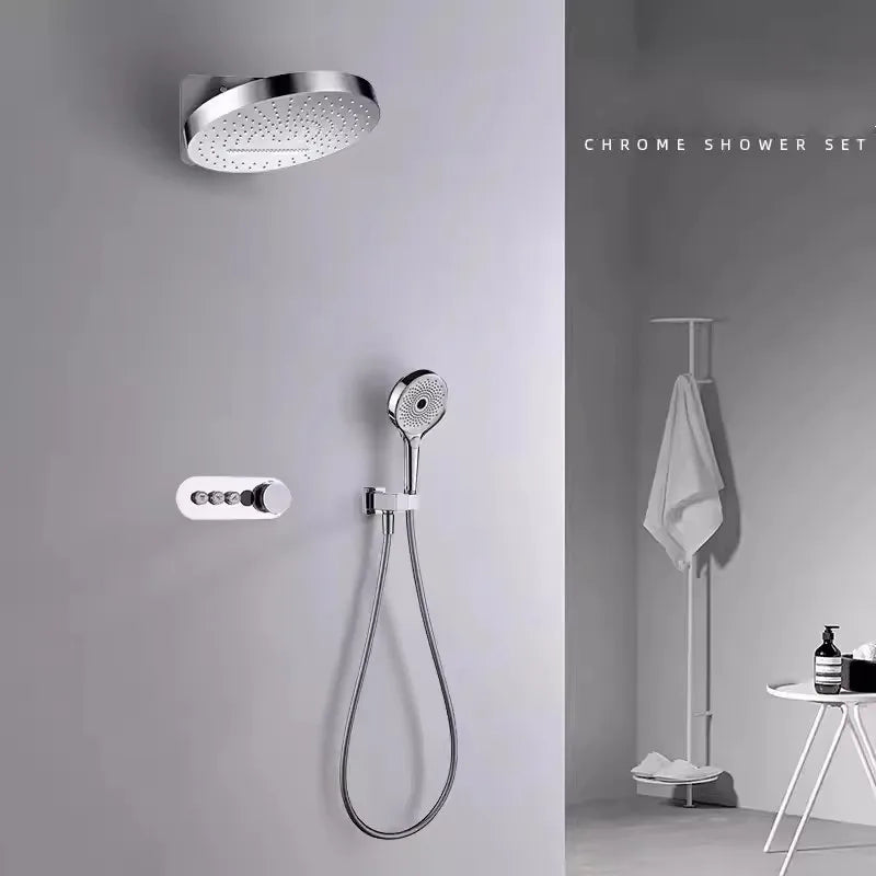 Rainfall Shower Wall Mounted Gray Thermostatic Shower Faucet