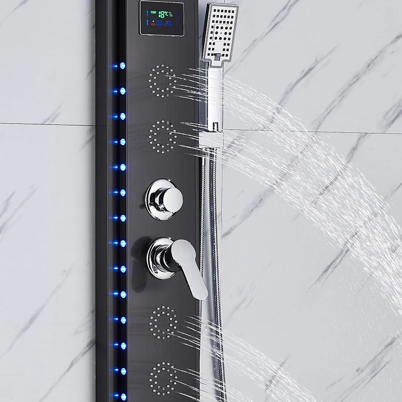 Black Wall-Mounted Shower Panel Shower Column Waterfall Nozzle