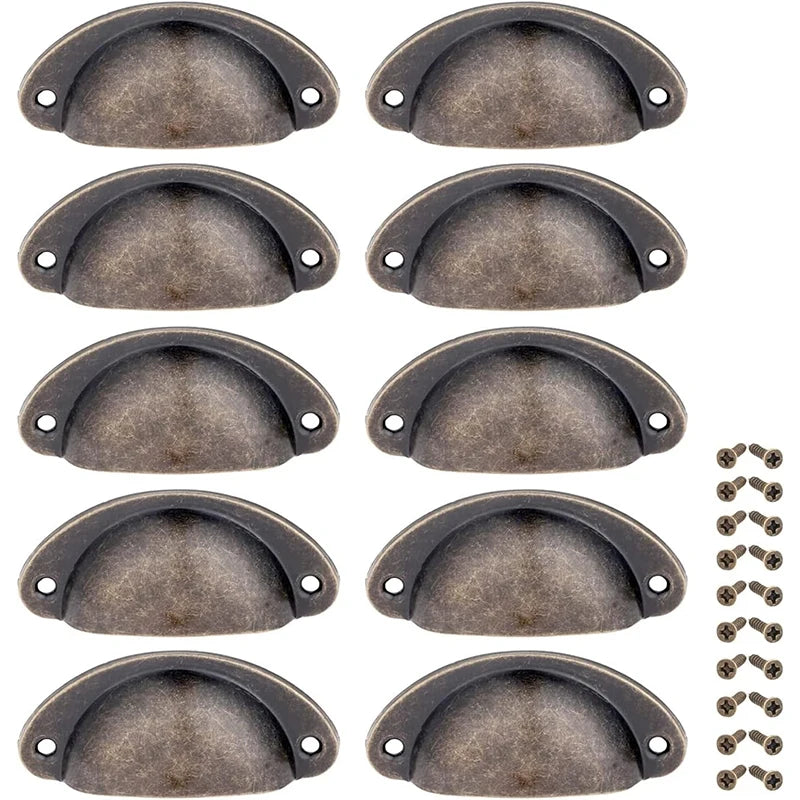 10pcs Antique-Style Yellow Bronze Drawer Shell Handles Iron