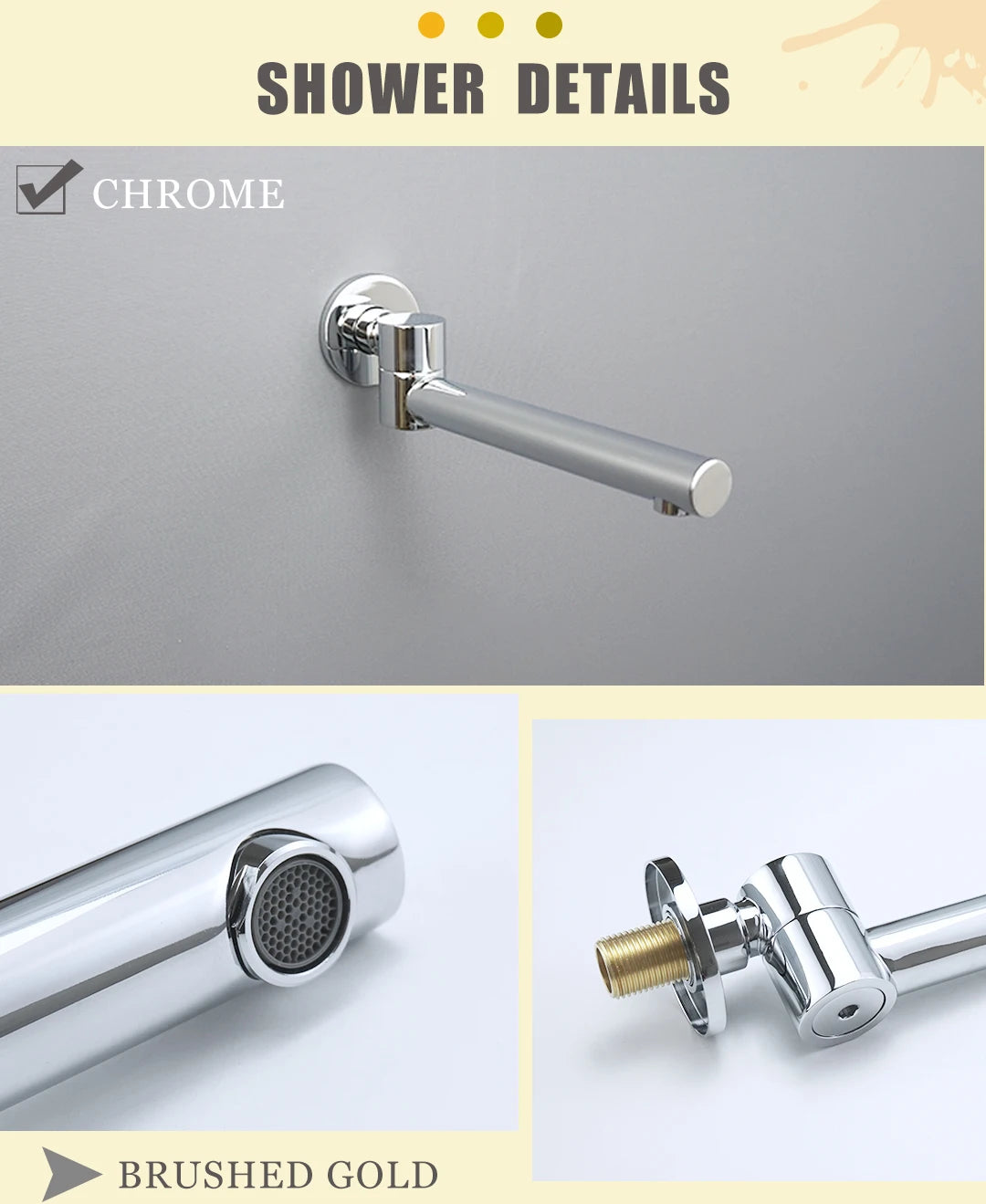 Brass Brushed Gold Mixer Faucet Wall-Mounted Round Square