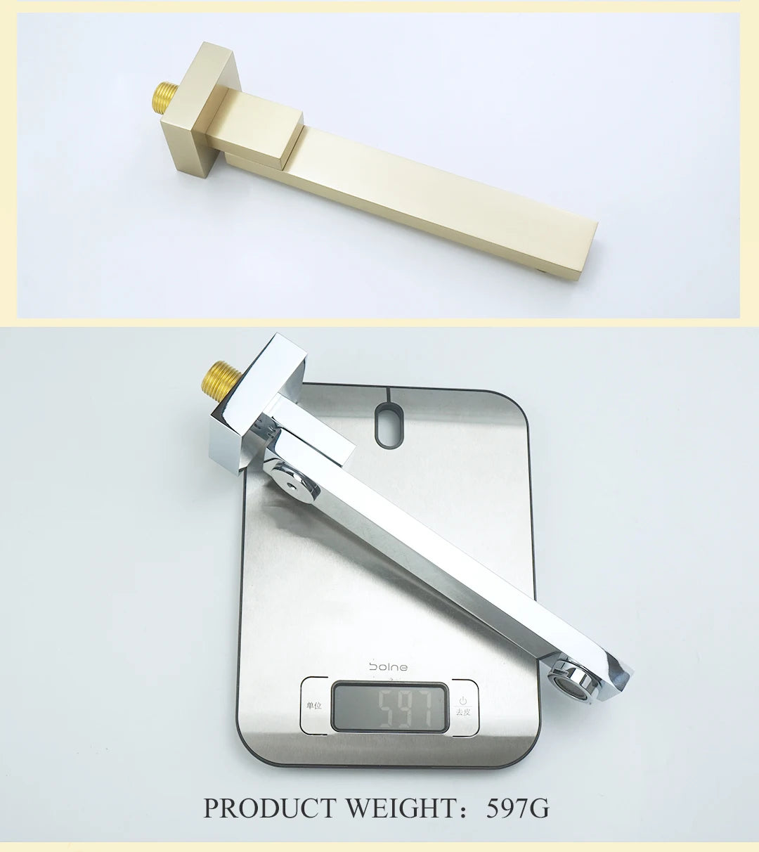 Brass Brushed Gold Mixer Faucet Wall-Mounted Round Square