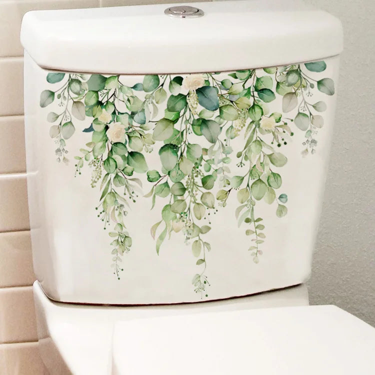 Beautiful Green Plant Flowers Wall Sticker Toilet Bathroom
