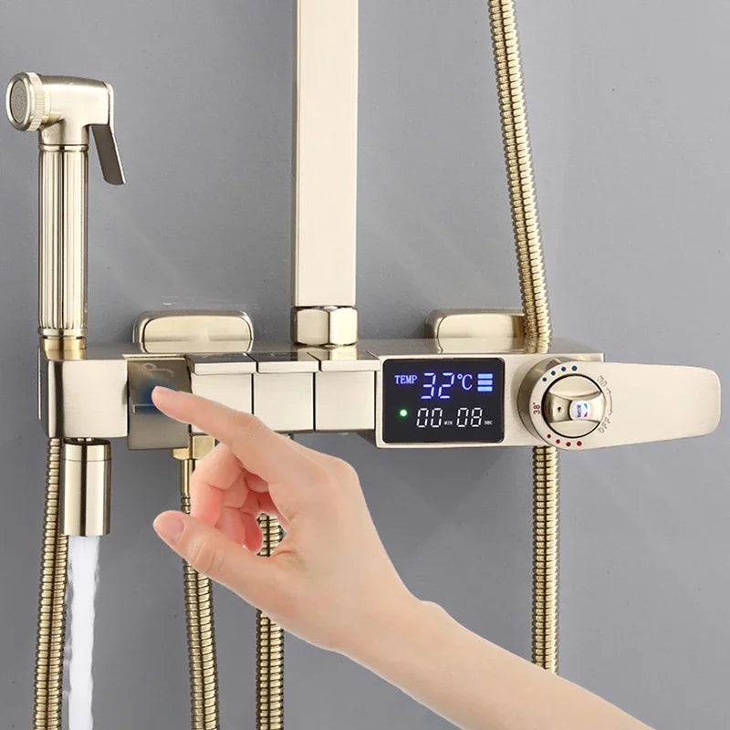 Brushed Gold Piano Digital Shower System Cold Brass