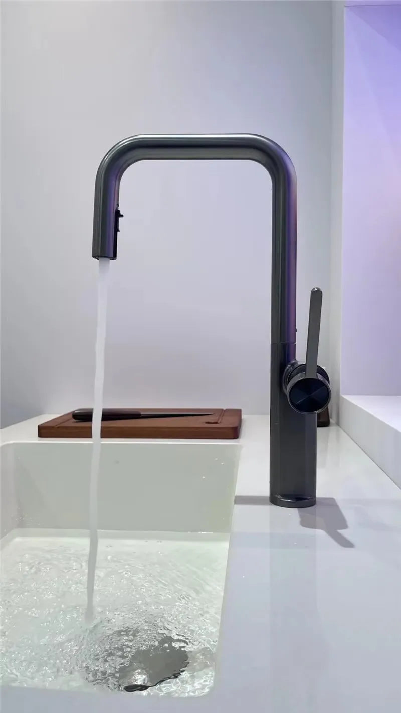 Brushed Gold Pull Out Faucets Brass Rose Gold