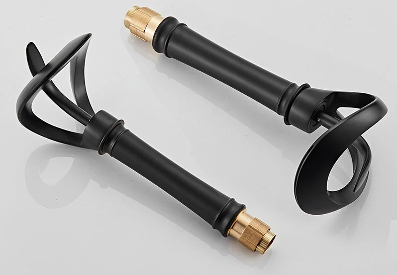 Black Bathroom Basin Taps Handle Waterfall Faucet Solid