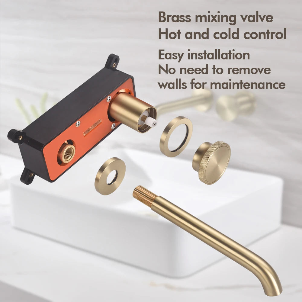 Brushed Gold Basin Faucet Recessed Control Switch Tap