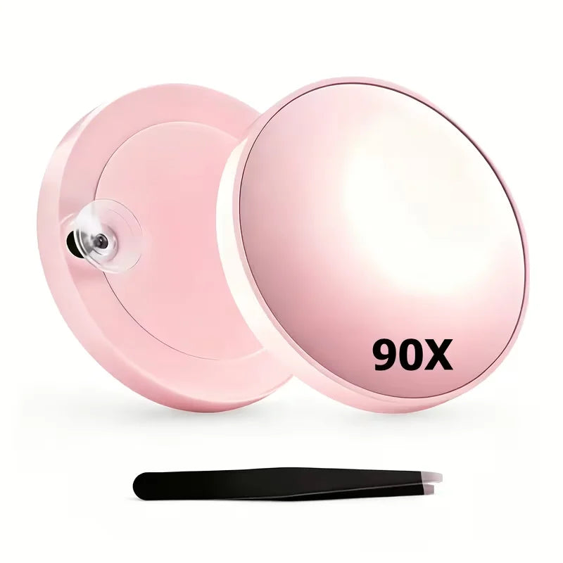90x Magnifying Makeup Mirror Dual Suction Cups Tweezers