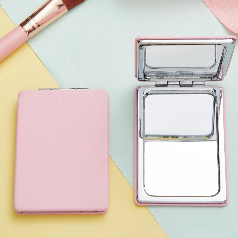 Cute Mini Pu Makeup Mirror Magnify Foldable Double