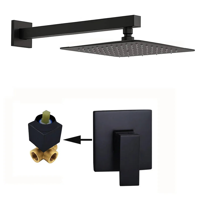 Matte Black Brass Bathroom Shower Faucets Lanos Rain