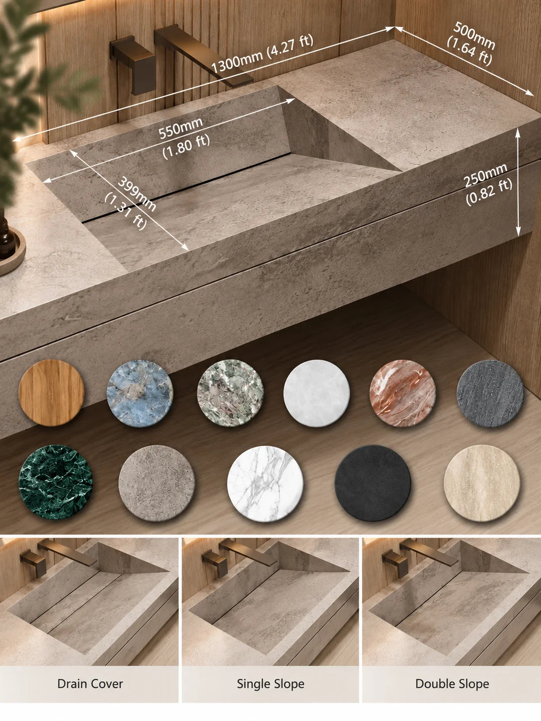 Any Size Custom Luxury Natural Stone Bathroom Vanity