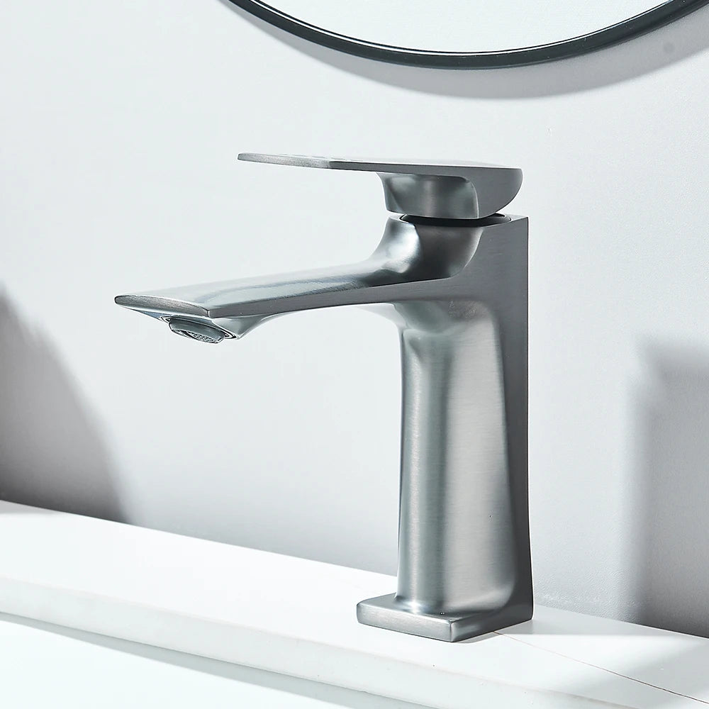 Brass Core Modern Bathroom Sink Faucet Handle Deck