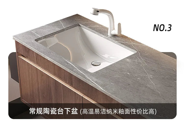 Light Luxury Bathroom Cabinets Rock Slab Integrated Washbasin