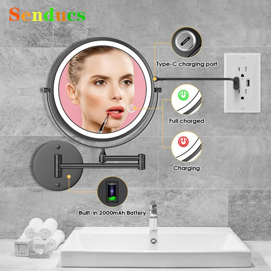 Charger Touch Led Folding Bathroom Mirrors 5x Magnifying