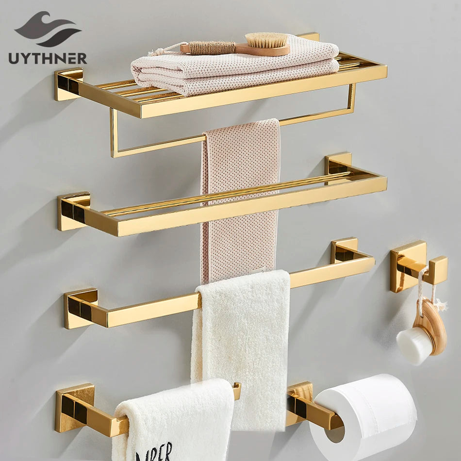 Bathroom Hardware Gold Bathrobe Hook Towel Rail Bar