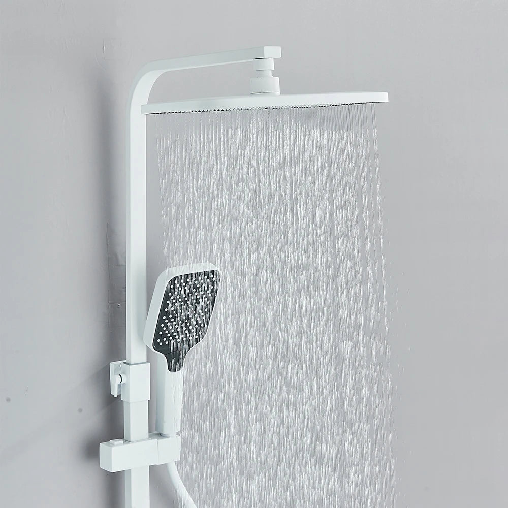 White Bathroom Shower Faucet Long Spout Rotation Function
