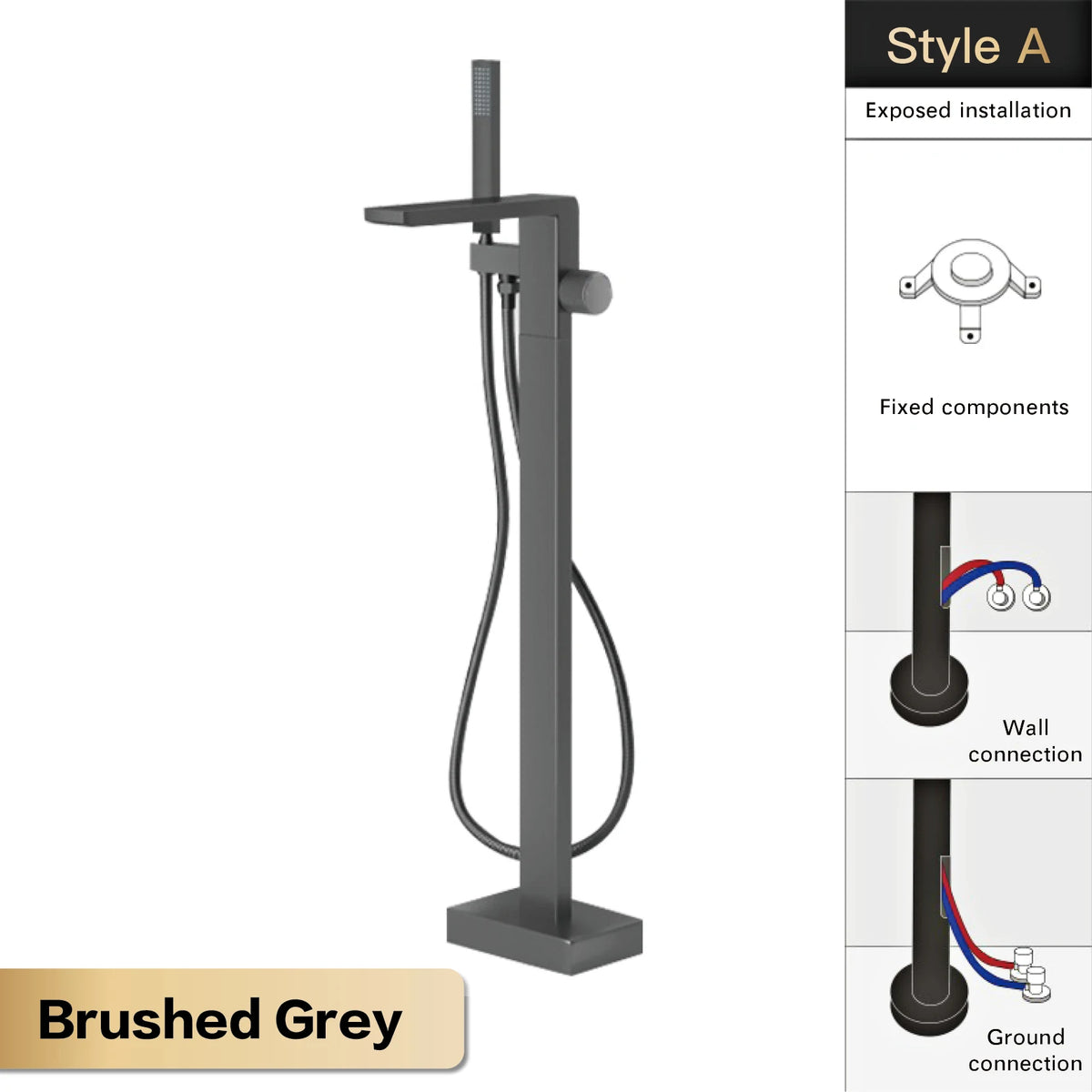 Luxury Black Brass Bathroom Faucet Floor Standing Design