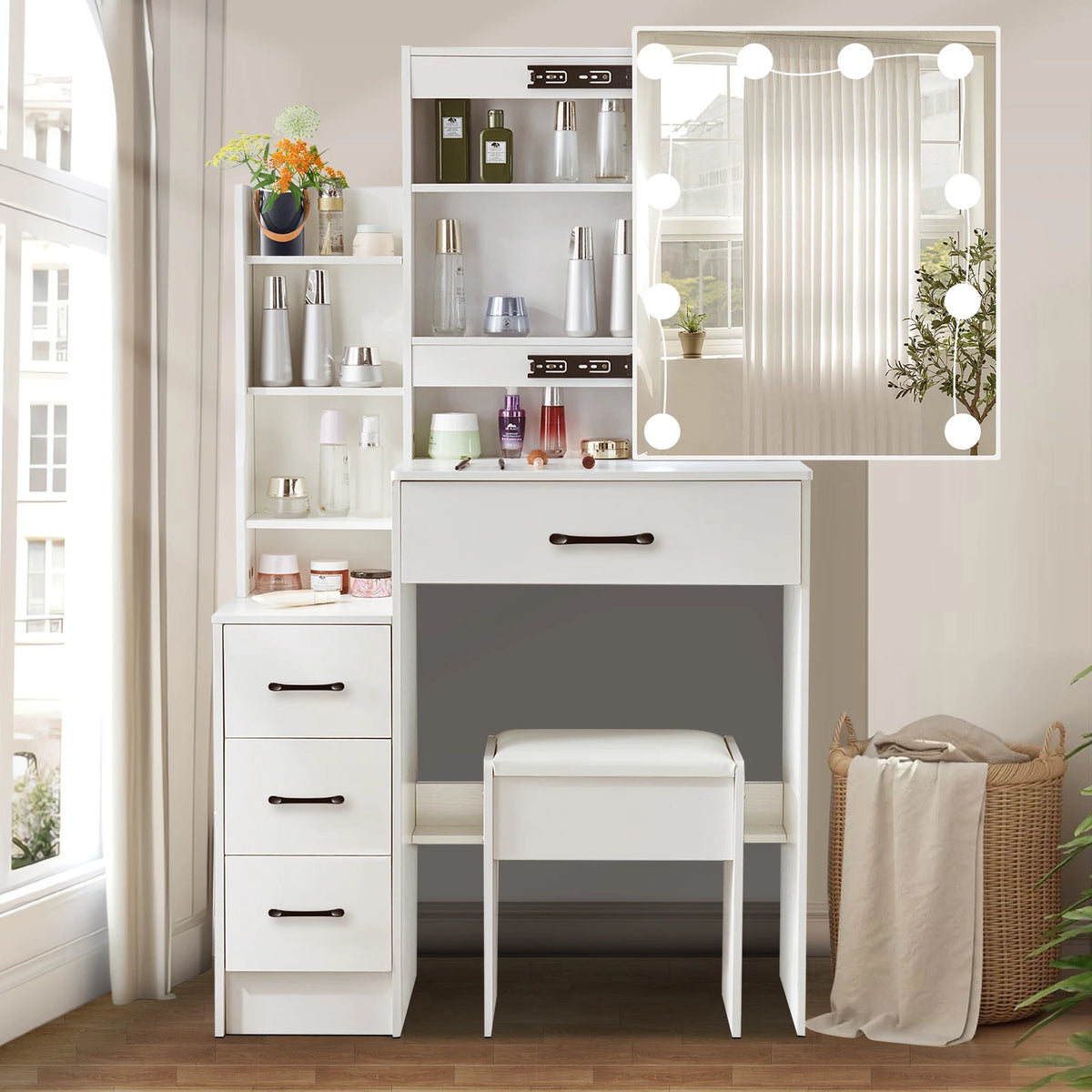 Makeup Vanity Dressing Table Sliding Mirror 10 Led