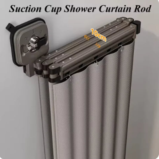 Suction Cup Shower Curtain Rod Foldable Adhesive Drilling