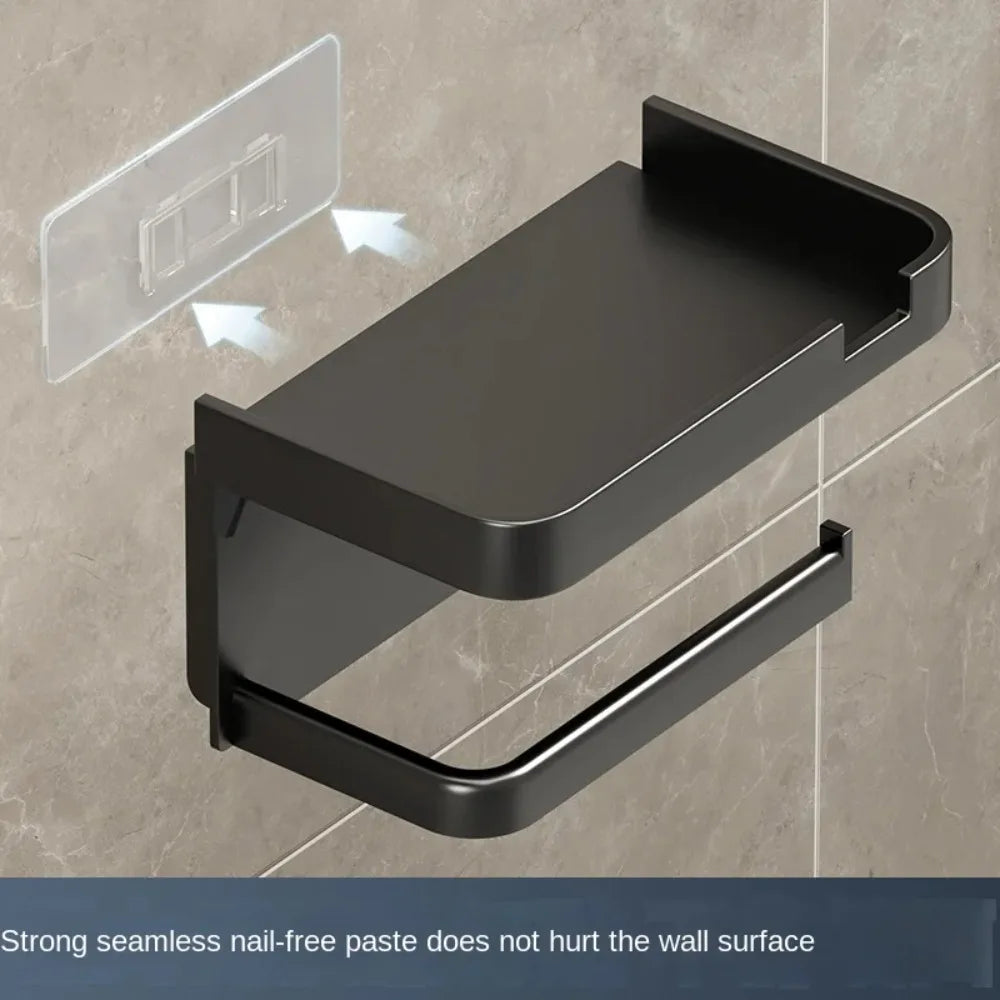 No Drill Toilet Paper Holder Wall Mounted Shelf