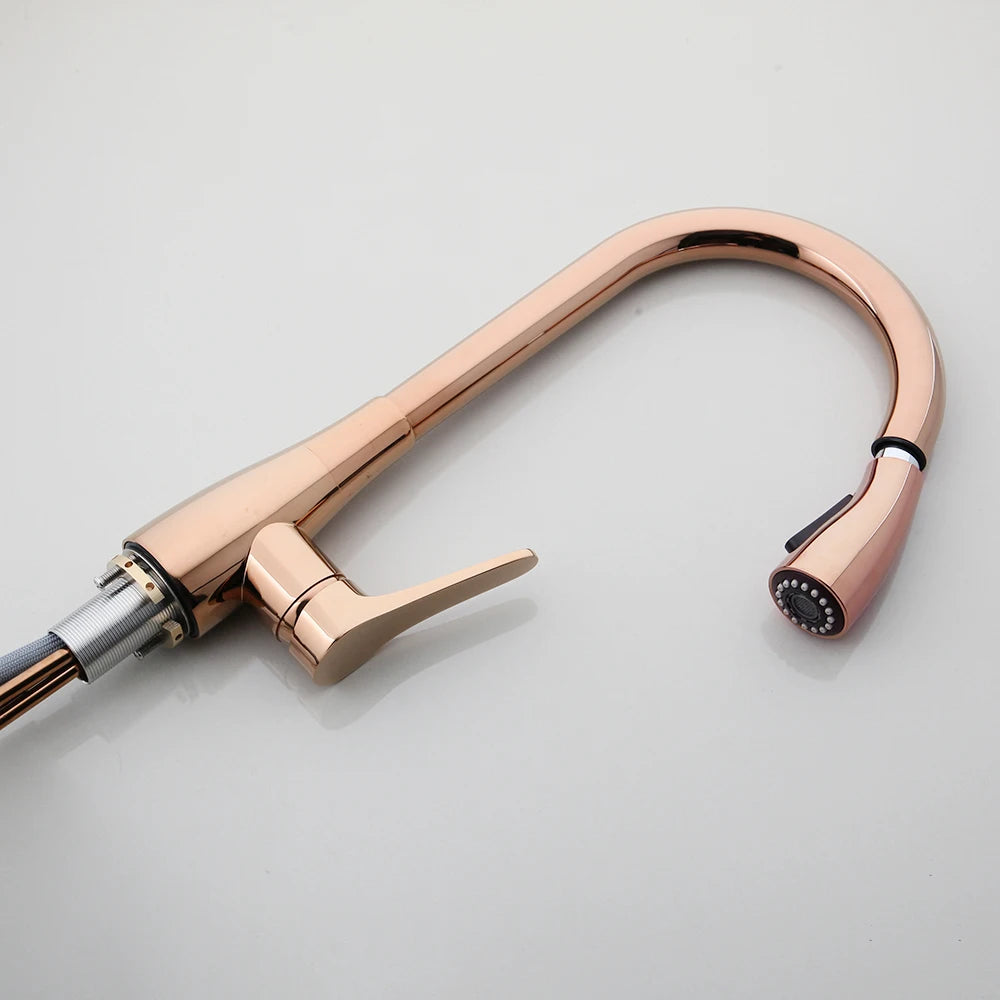 Kemaidi Rose Gold Sink Faucet Black Handle Pull