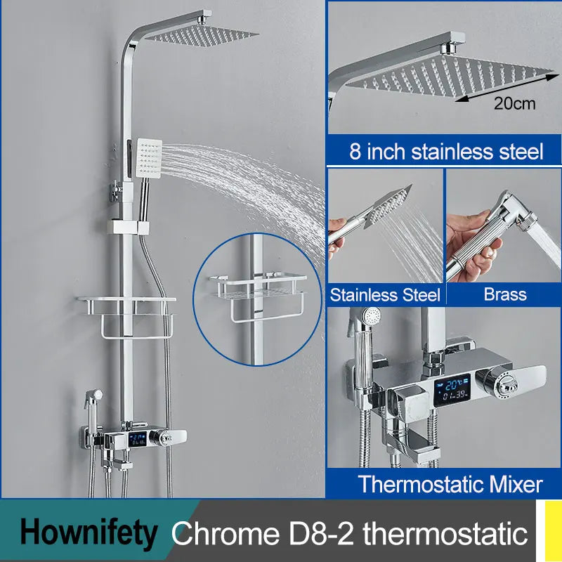 Black Thermostatic Shower Faucets Digital Display Screen Cold