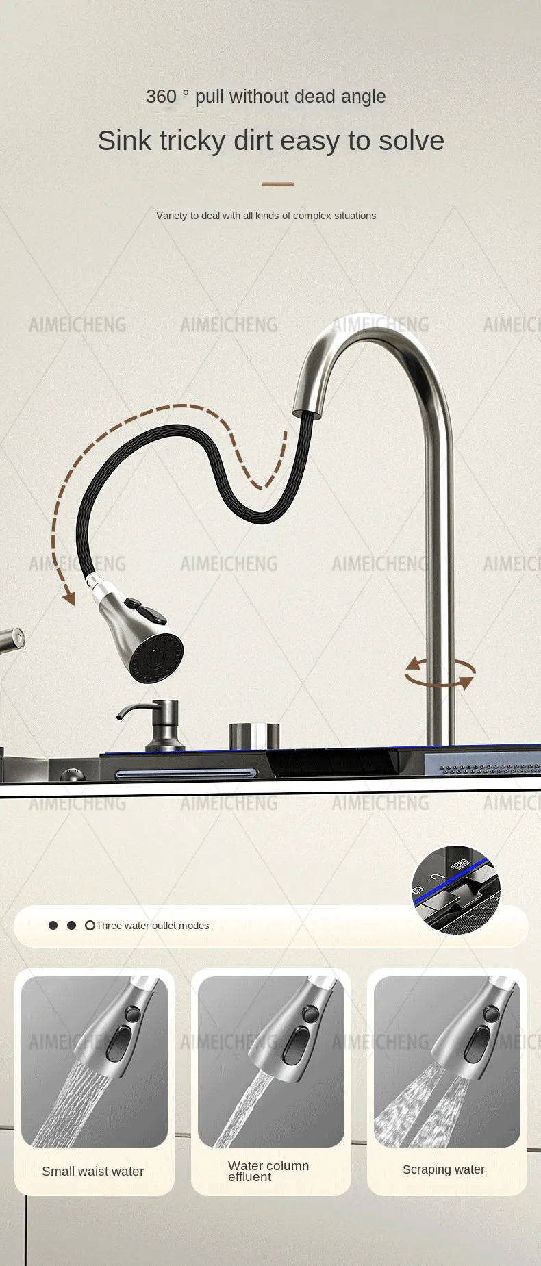 Stainless Steel Waterfall Sink Embossed Large Slot Vegetable