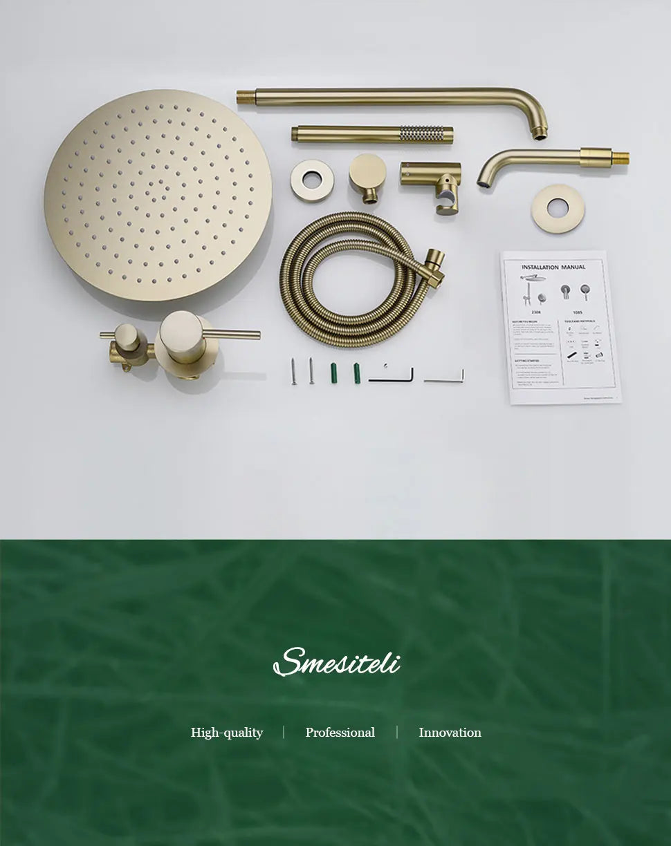 Brushed Gold Bathroom Faucet Shower System 3-Function Shower