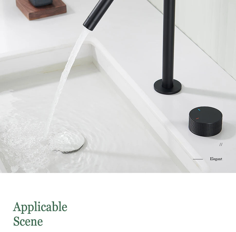 Matte Black Basin Faucet Knurled Knob Sink Tap