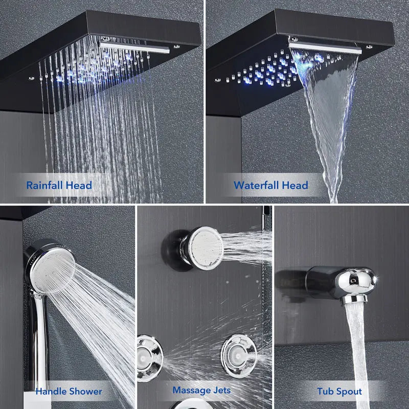 Led Shower Panel Waterfall Rain Temperature Digital Display