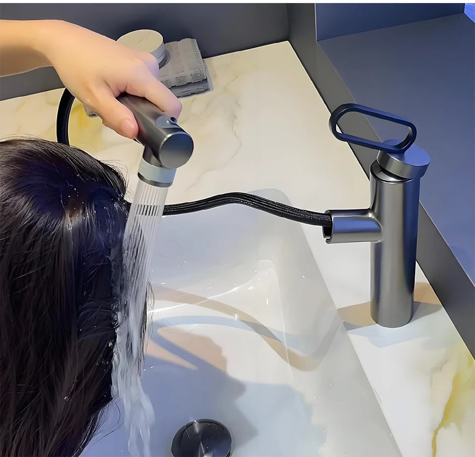 Huniu Bathroom Sink Faucet Basin Pull-Out Faucet Cold