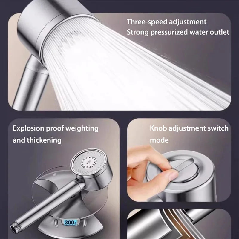 304 Stainless Steel Three-Speed Pressure-Boosting Shower Head