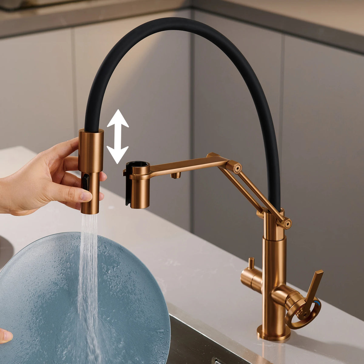Gun Gray Brass Island Style Faucet Filtered Water