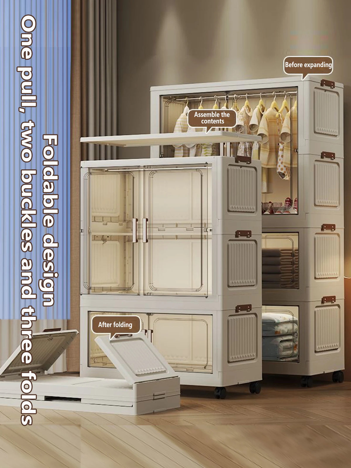 Multi-Functional Folding Storage Cabinet Doors White/Black/Gray